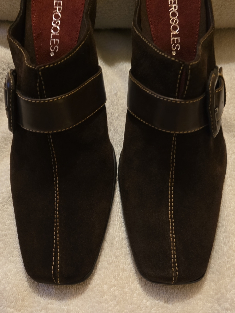 Aerosoles Vintage Brown Suede Buckle Mule Wedge Heels NWOB Size 9.5 - Picture 12 of 13
